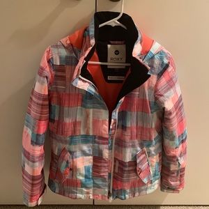 Roxy girls ski / winter jacket. Pink, blue, white.